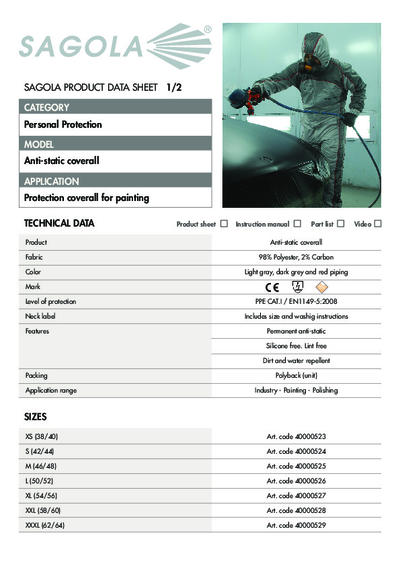 Technical data sheet Antistatic Coverall